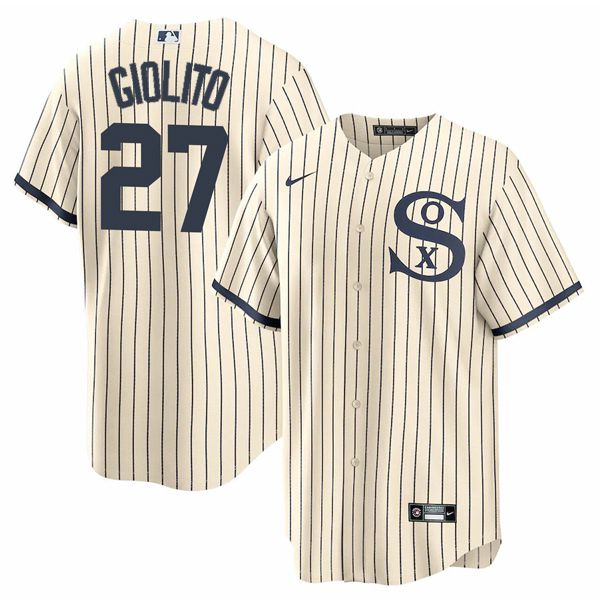 Men Chicago White Sox #27 Giolito Cream stripe Dream version Game Nike 2021 MLB Jerseys